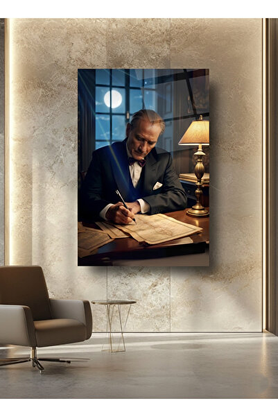Glit Glass Ofis ve Salon İçin Modern Atatürk Temalı Cam Tablo temperli