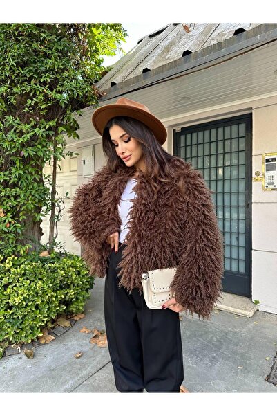 Lunea Womens Women's Brown Fringed Trend Premium Fur