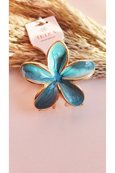 tetra takı Lotus Çiçek Mineli Metal Mavi Mandal Toka