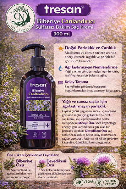 Tresan Biberiye Sülfatsız Canlandırıcı Bakım Şampuanı – Yağlı ve Cansız Saçla...