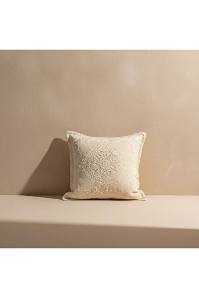 Shopyteks غطاء وسادة زخرفي أصيل بتصميم دانتيل كريمي (بدون حشوة داخلية)