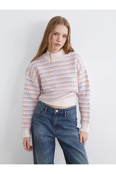 LC Waikiki Xside Pink Half Turtleneck Patterned Women's Knitwear Sweater