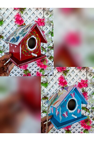 buraxe عش طيور مزخرف للمساحات الخارجية مكون من قطعتين، منزل للطيور مقاس 16×16...