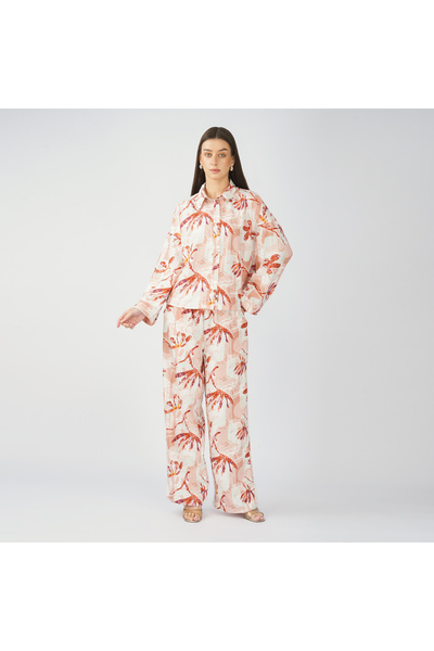 LINELLE White Base with Earthy Brown Abstract Printed Coord Set