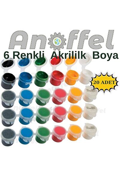 Anoffel Akrilik Boya 3 ml 6 Renk 20 Paket Mini Küçük Akrilik Boya Taş Ahşap S...