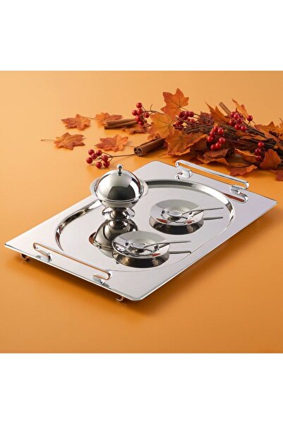 Arsel Grace Sade Platinum 28 Piece Tea Tray Set with Handles, 304 Quality Ste...