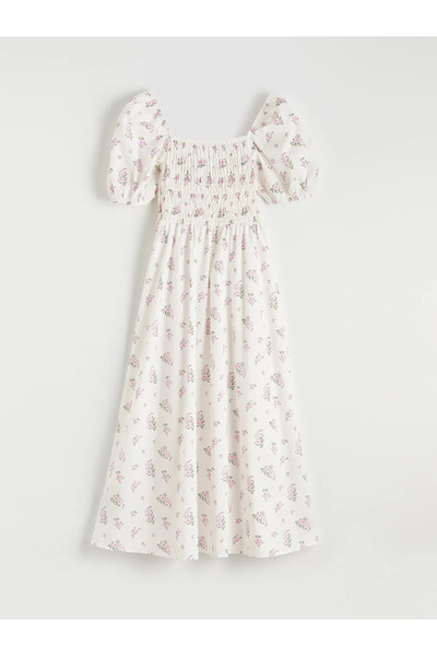 LC Waikiki XSIDE Ροζ φόρεμα με λαιμόκοψη σκάφος και λουλουδάτα μανίκια μπαλόν...