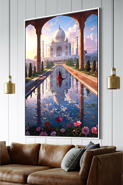 ARTAN GALLERY İtalyan Kadife Tac Mahal Duvar Tablosu | Yansımalı Bahçe | Yağl...