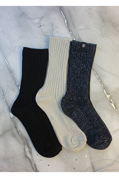 Mest Çorap 3 Çift KADIN %90 Pamuklu Simli Kışlık Çorap