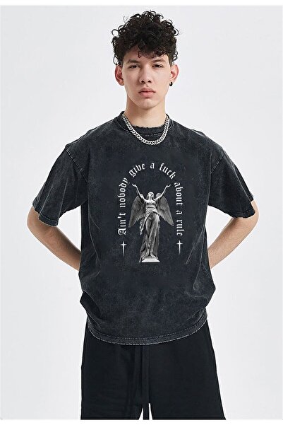 Le Savu Washable Art Pattern Printed Unisex Oversized Vintage T-Shirt