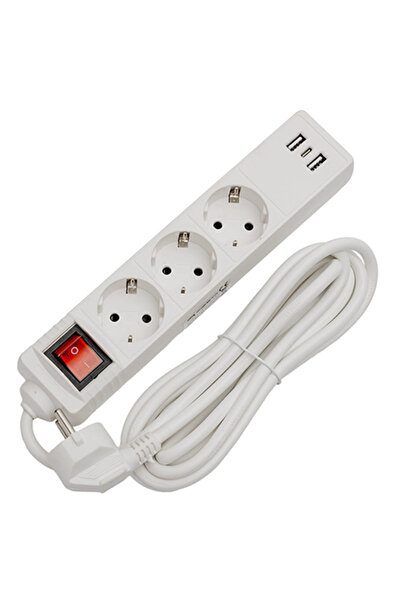 OEM 3-OUTLET EXTENSION CORD WITH SWITCH AND USB 1.5M