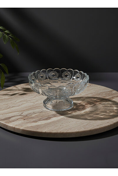 zarifcam 3’lü Ayaklı Cam Sunum Kasesi Seti - Kristal Kesme Desenli Meyvelik, ...