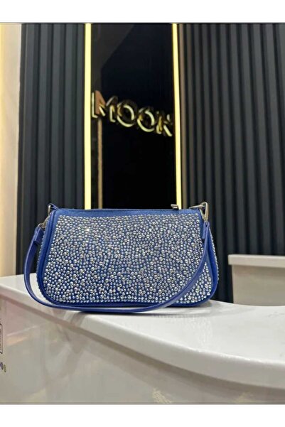 ÖZÜM TAKI Women's Silver Stone Evening Dress Bag Saks Blue