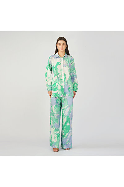 LINELLE Green and Grey Marble Printed Coord Set