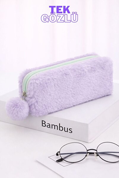 Bambus Home Peluş Tek Gözlü Bölmeli Okul İçin Ponponlu Çok Amaçlı Organizer K...