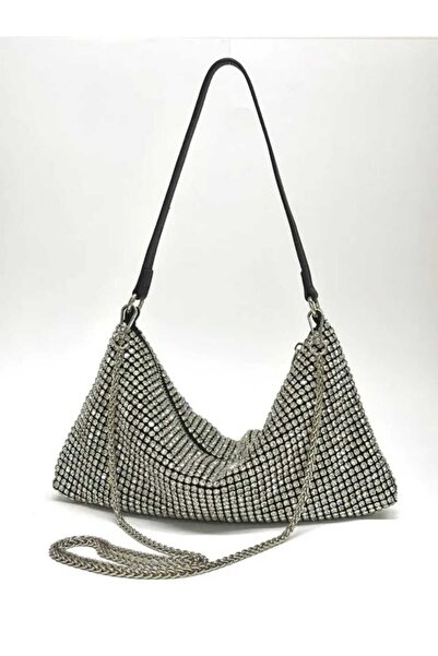 ÖZÜM TAKI Imported Women's Silver Stone Evening Dress Handbag