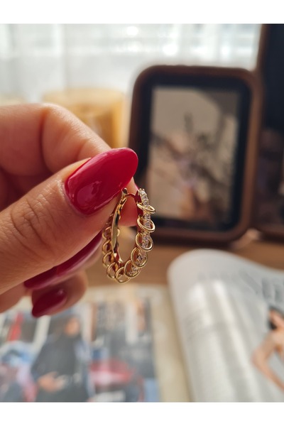 XUPING JEWELRY Sofia Taşlı Zincir Form Gold Küpe