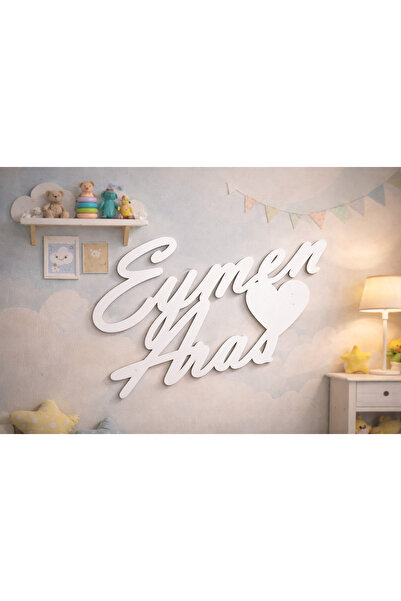 MB DEKOR ATÖLYESİ Kişiye Özel İkili İsimli MDF Duvar Yazısı – Kalpli Tasarım