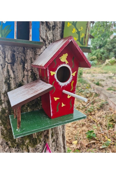 buraxe El yapımı teraslı/yemlikli kuş yuvası, bahçe balkon ağaç dekoru için k...