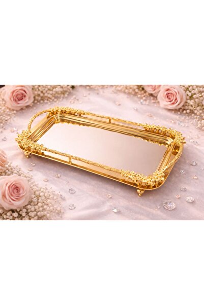 Turkco Özel Lüks Kulplu ve Ayaklı Söz Nişan Tepsisi - Çeyizlik & Hediyelik Ba...