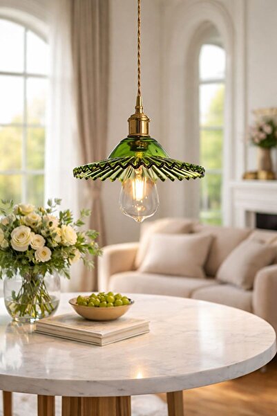 Luna Lighting Torino Model Yeşil Cam Klasik Sarkıt Tekli Avize