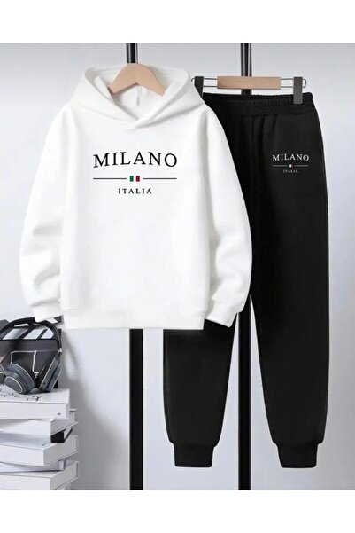 No Plan SET DE Trening pentru băieți, cu hanorac imprimat Milano, alb și negru