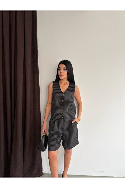 LB Laluna Butik Women's Striped Vest and Shorts Set