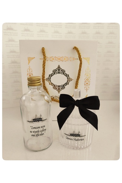 Rüya Umre Hac Seti Karton çanta, 100cc zemzem şişesi ve Hurma kabı (10 adet)