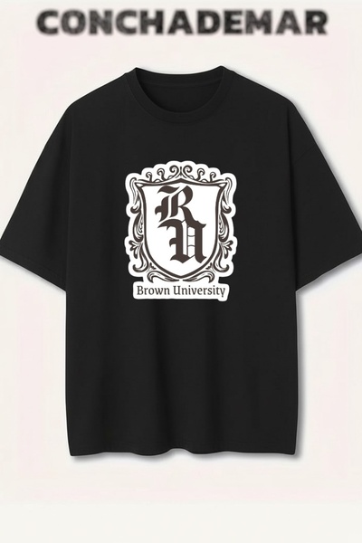 Vordevia Brown University Printed Premium Oversize Cotton T-Shirt