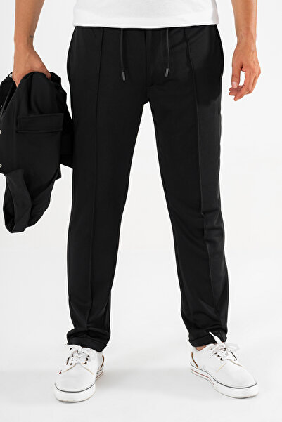 Souris Men's Black Jogger Sports Pants Double-Legged Sweatpants