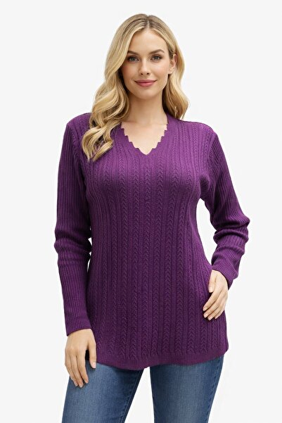Fresh&Moda Women's V-Neck Knitwear Flexible Mother's Seasonal Sweater