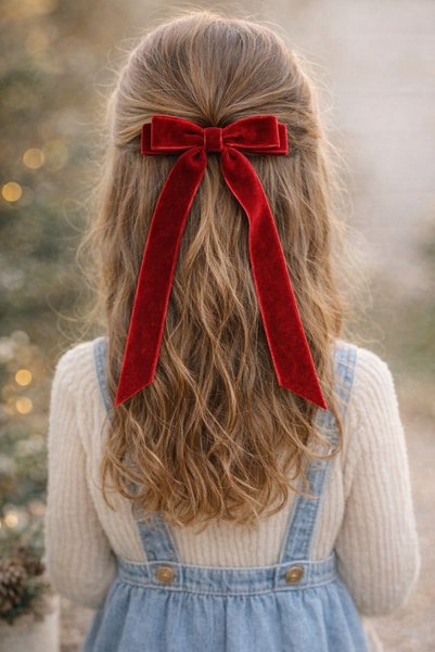 Moonbelle Girl's Red Velvet Bow Clip Buckle – Set of 2