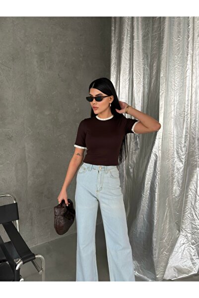 LB Laluna Butik Women's Contrast Striped Blouse with Pearl Detail