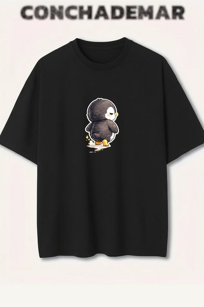 Vordevia Penguin Printed Premium Oversize Cotton T-Shirt