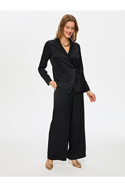 Faik Sönmez Beli Bağcık Detaylı Şık Saten Overshırt Tunik S26TNK004