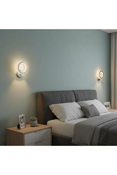 Elizim Home Lighting Halka Kristal Taşlı Krom Ledli Aplik