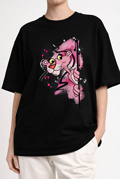 Infire clothing تي شيرت كبير الحجم مطبوع عليه النمر الوردي مصنوع من القطن بنس...