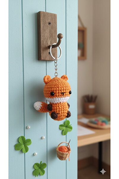 Şirin El Yapımı Peluş Amigurumi Turuncu Tilki Anahtarlık - Örgü Tasarım Çanta...