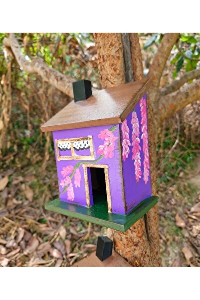 buraxe Handmade Wooden House Figure, Birdhouse for Garden Balcony Tree Decor