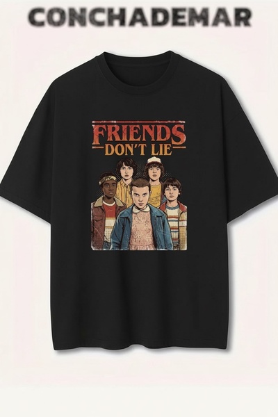 Vordevia Stranger Things Friends Dont Lie Printed Premium Oversize Cotton T-S...