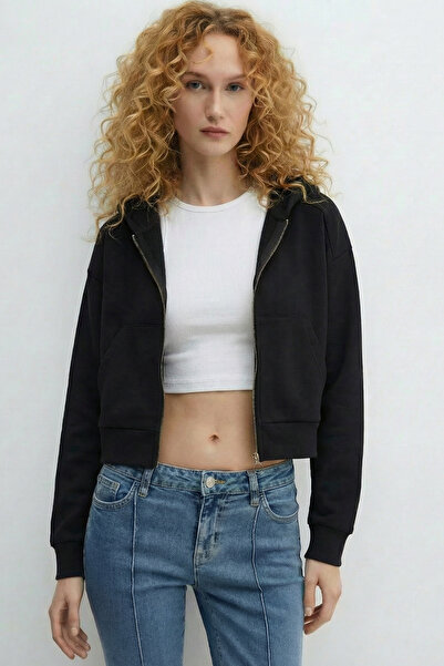 FHELIA Women's Crop Cardigan Hooded 3 Thread Threaded Cotton Lined Cardigan