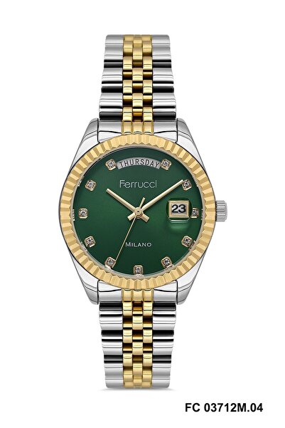 Ferrucci Women's Wristwatch and Bracelet with Dial Green Band Gold Silver Col...