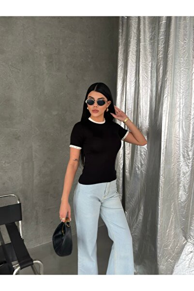 LB Laluna Butik Women's Contrast Striped Blouse with Pearl Detail