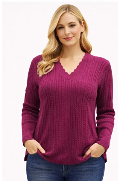 Fresh&Moda Women's V-Neck Knitwear Flexible Mother's Seasonal Sweater