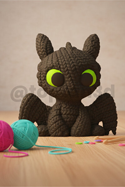Toptan3D Örgü Görünümlü Siyah Ejderha Figürü (Yükseklik: 5cm)