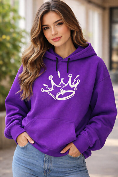 Infire clothing Unisex Oversize 100% Cotton Crown Printed Hooded Sweatshirt