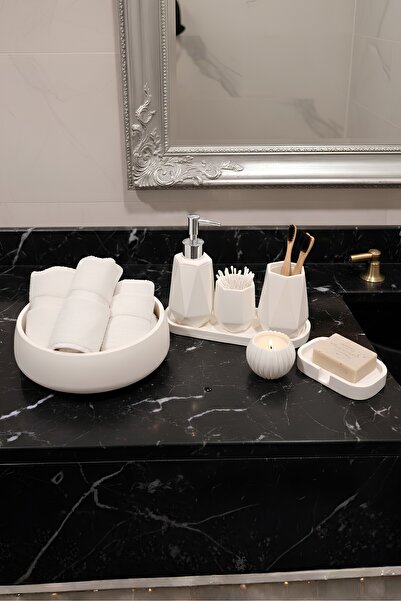 Elizovi Marble Textured 7 Piece Luxury Bathroom Set |   Liquid Soap Dispenser...