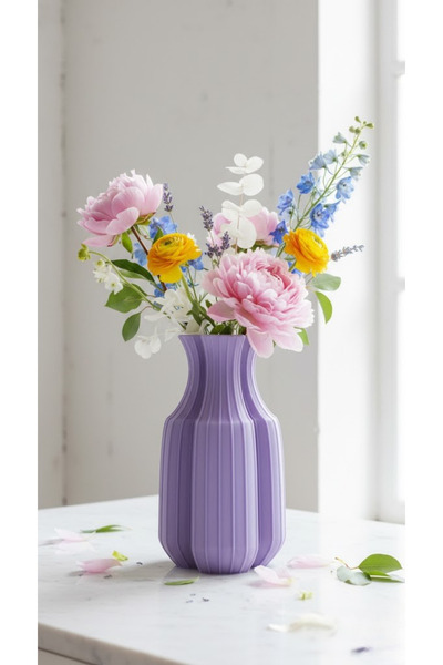 END Design 3Dprinted Ribbed Decorative Vase – Minimalist Design, Modern Indoo...