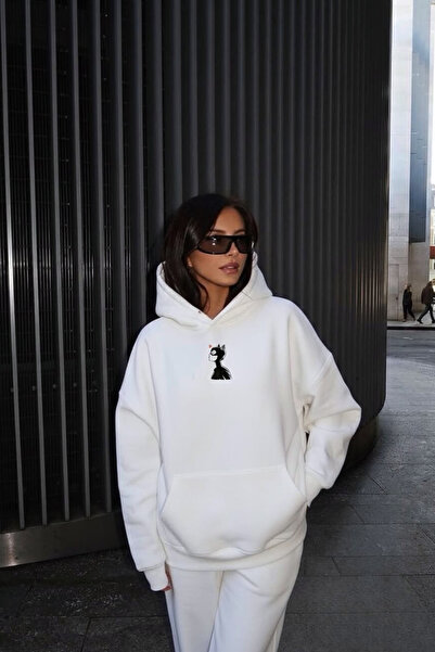 GUARAZ هودي سويت شيرت مطبوع بمقاس كبير من القماش الناعم مع بطانة من الصوف من ...