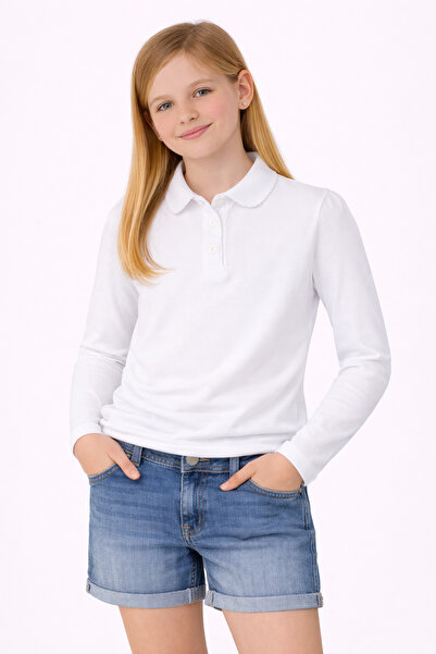 OEM Long-sleeved school polo shirt for GIRLS, white
